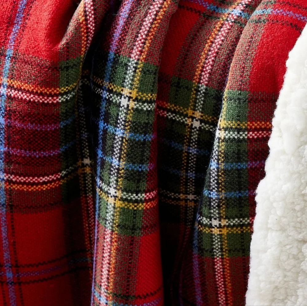 🆕 Pottery Barn Winter Simon Plaid Sherpa Throw Blanket, Red Multi, 50x60” NWT